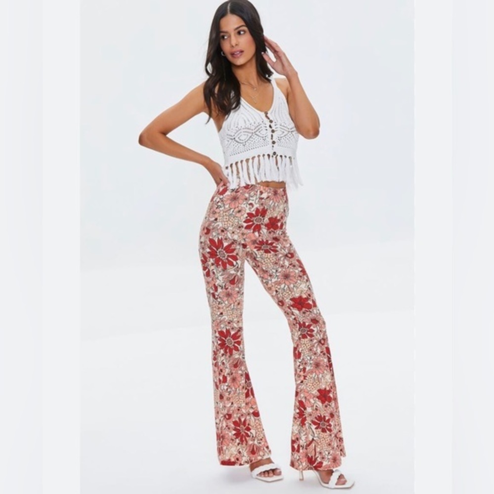 Forever 21 Floral Print Flare Pants